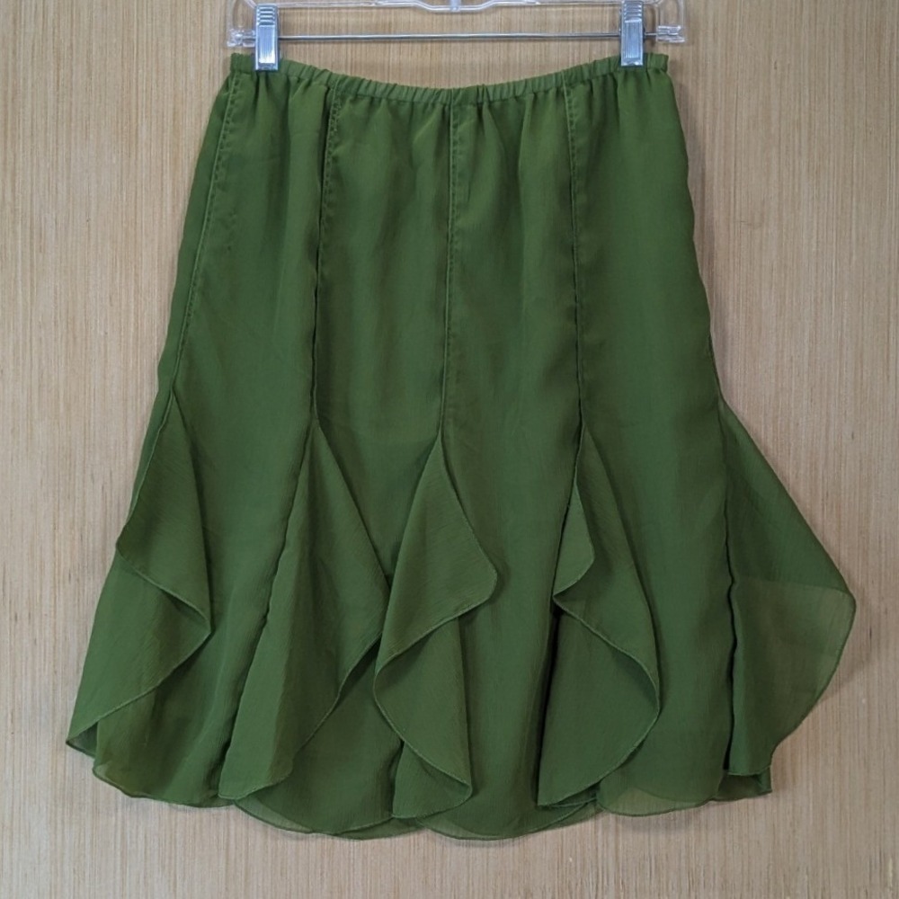Robbie Bee Y2K Fairy Grunge Festival Ruffle Midi Skirt 6 Forest Green Chiffon